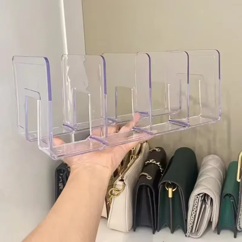 Clear Plastic Purse Handbag Organizer 4 Sections Bag Closet Shelf Divider Purse Display Stand Handbag Storage Organizer Holder