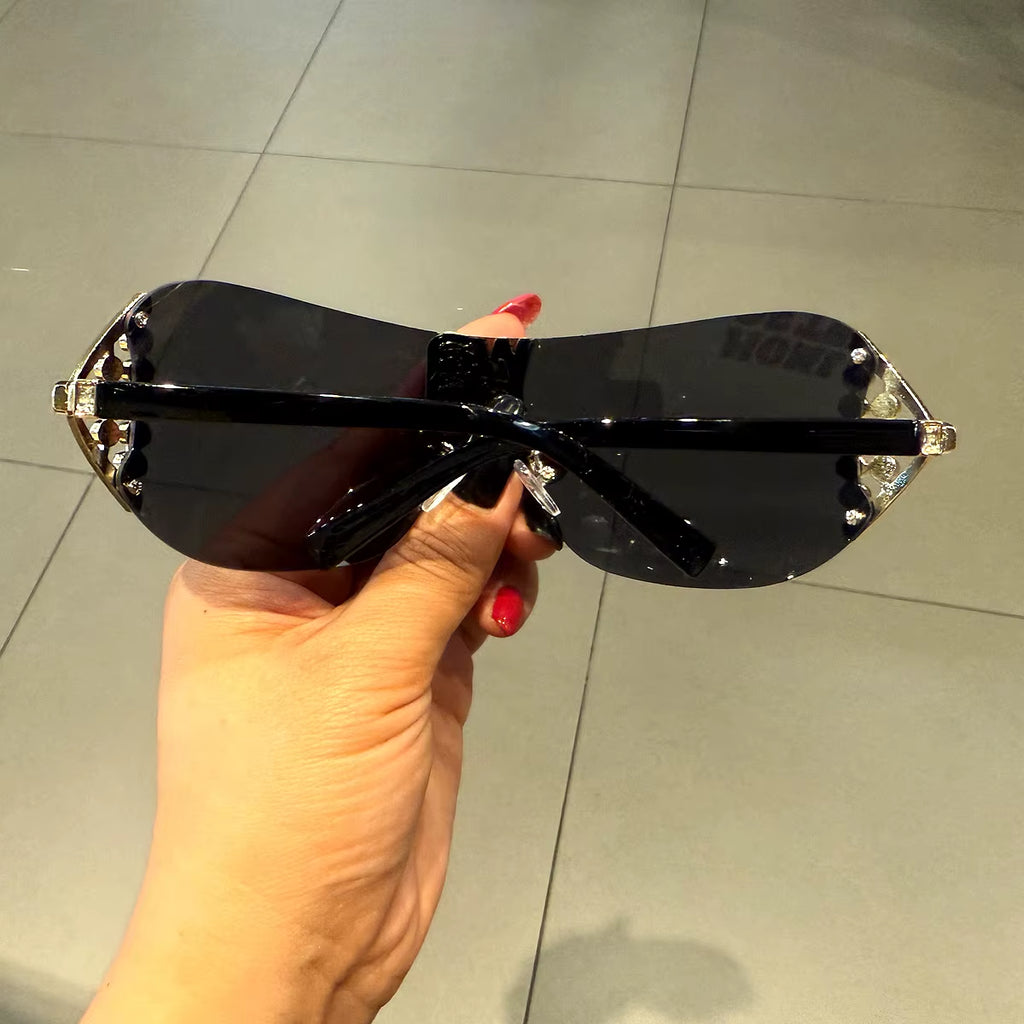 Luxury Y2K Rimless Women'S Sunglasses with Rhinestone Letters Brand Designer Sun Glasses for Outdoor UV400 Lunettes De Soleil