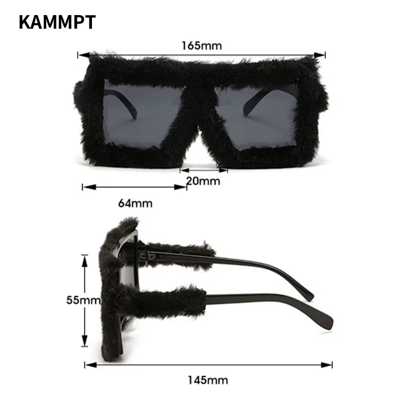 Oversized Plush Sunglasses Y2K Fluffy Square Punk Sun Glasses Trendy Novelty Decor Winter Shades for Christmas Party