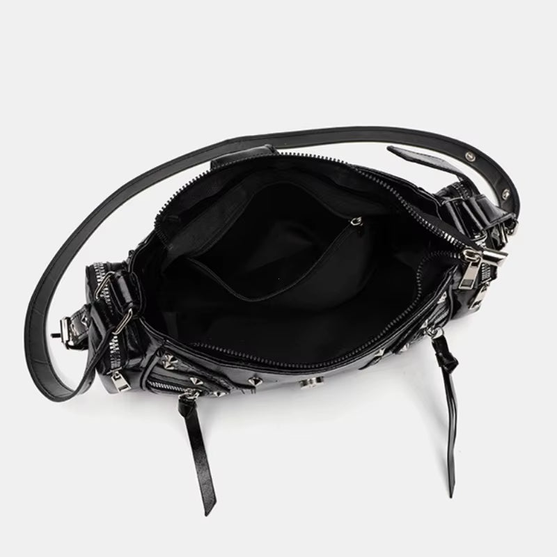 Women'S Y2K Punk Vintage Shoulder Purse PU Leather Gothic Rivet Handbag Waist Bag Luxury Black Cross Body Bags with Spikes
