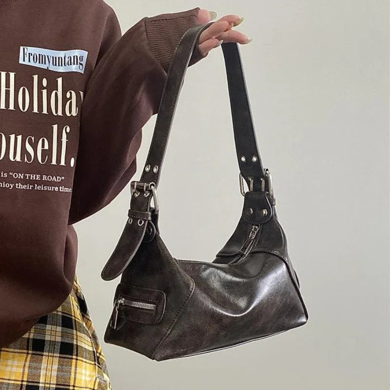 Vintage Y2K Women'S Underarm Bags Pu Leather Hot Girls Shoulder Bag Casual Portable Female Tote Purse Crossbody Bag Handbags