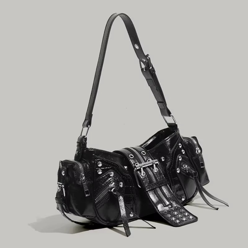 Women'S Y2K Punk Vintage Shoulder Purse PU Leather Gothic Rivet Handbag Waist Bag Luxury Black Cross Body Bags with Spikes